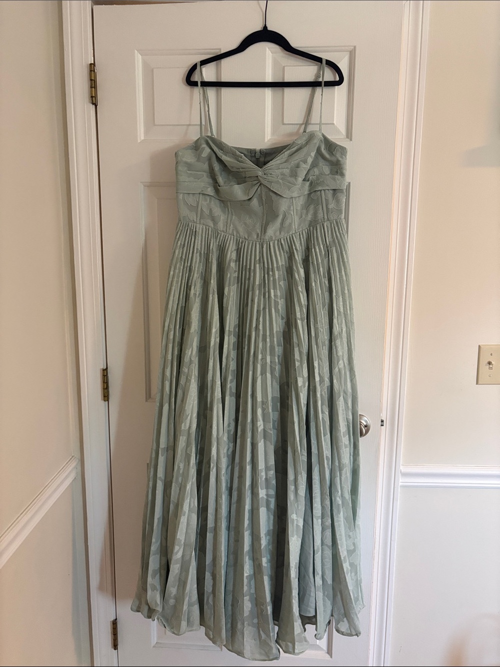 Light Sage Pleated Maxi Dress (Azazie)